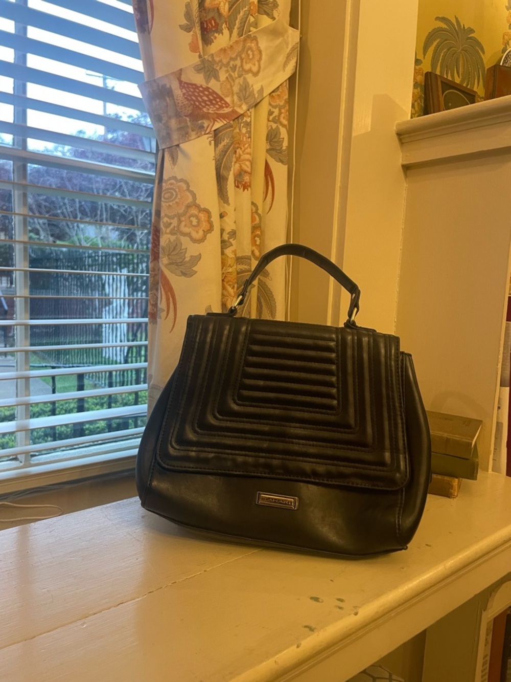 Tahari Black Quilted Tote Bag